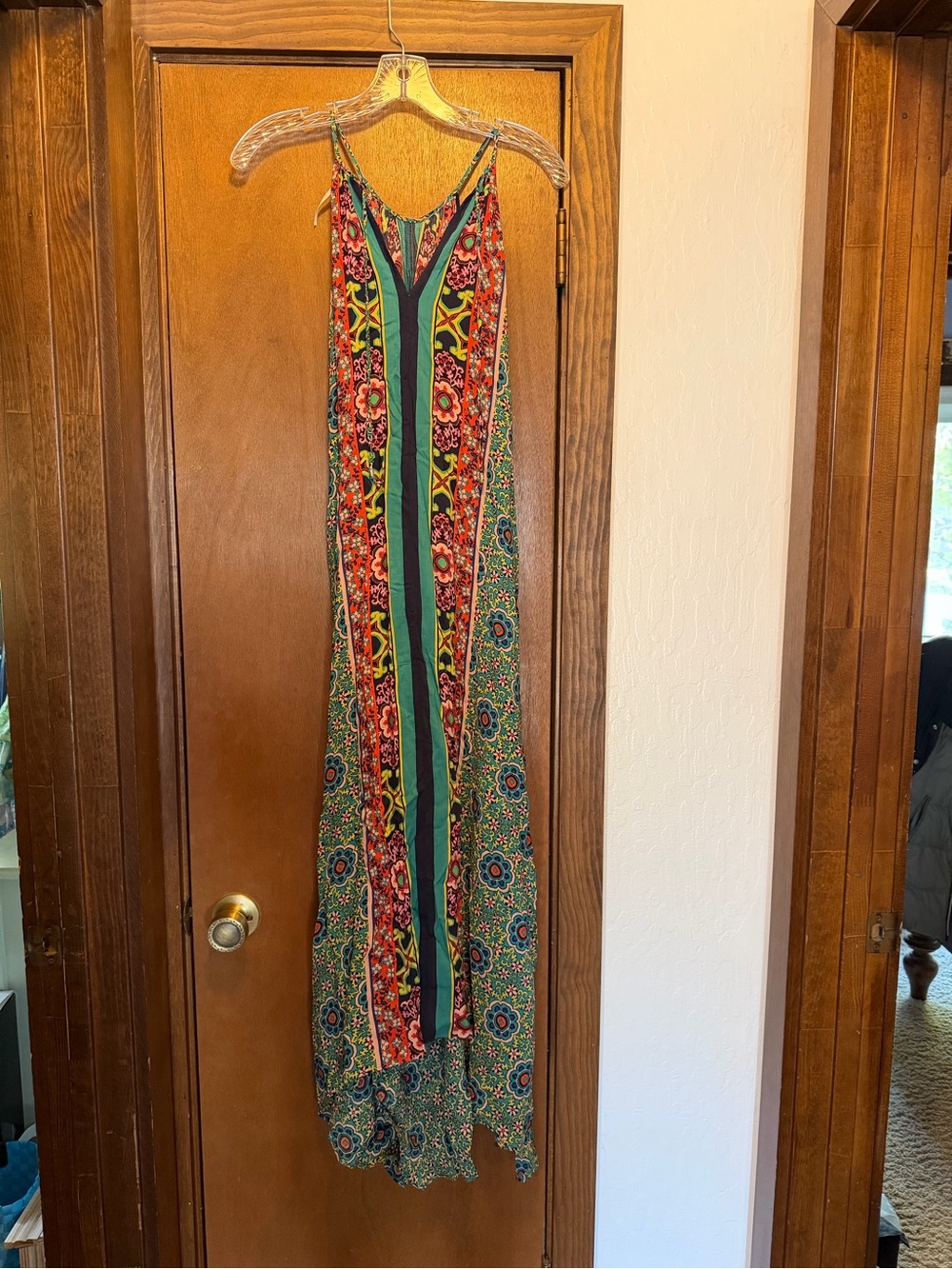 Anthropologie Multicolor Printed Green Panel Maxi Dress